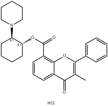 4H-1-Benzopyran-8-carboxylic acid, 3-methyl-4-oxo-2-phenyl-, 2-(1-pipe ridinyl)cyclohexyl ester, hydrochloride, trans-(+-)- Structural