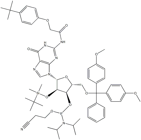 5'-O-(4,4-Dimethoxytrityl)-2'-O-[(tert-butyl)dimethylsilyl]-N-[[4-(tert-butyl)phenoxy]acetyl]guanosine-3'-(2-cyanoethyl-N,N-diisopropyl)phosphoramidite Structural