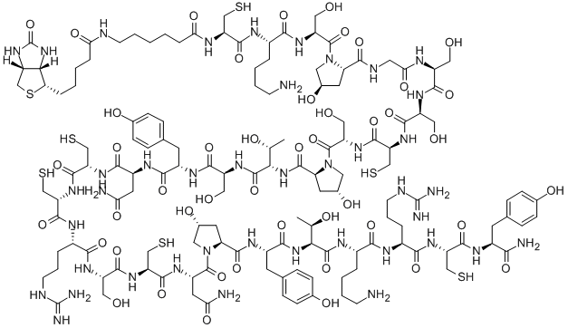 BIOTINYL-EPSILONAHX-CYS-LYS-SER-HYP-GLY-SER-SER-CYS-SER-HYP-THR-SER-TYR-ASN-CYS-CYS-ARG-SER-CYS-ASN-HYP-TYR-THR-LYS-ARG-CYS-TYR-NH2