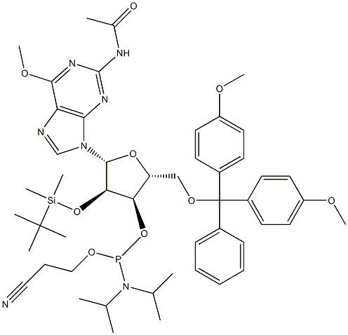 N-Acetyl-5'-O-(4,4-dimethoxytrityl)-2'-O-[(tert-butyl)dimethylsilyl]-6'-O-methylguanosine-3'-(2-cyanoethyl-N,N-diisopropyl)phosphoramidite