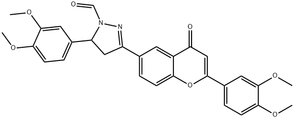 1H-Pyrazole-1-carboxaldehyde, 4,5-dihydro-5-(3,4-dimethoxyphenyl)-3-(2 -(3,4-dimethoxyphenyl)-4-oxo-4H-1-benzopyran-6-yl)- Structural