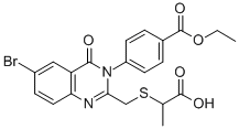 Benzoic acid, 4-(6-bromo-2-(((1-carboxyethyl)thio)methyl)-4-oxo-3(4H)- quinazolinyl)-, 1-ethyl ester