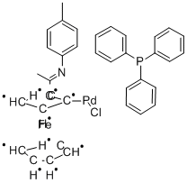 Chloro[2-[1-[(4-methylphenyl)imino]ethyl]ferrocenyl-c,n](triphenylphosphine)-palladium Structural
