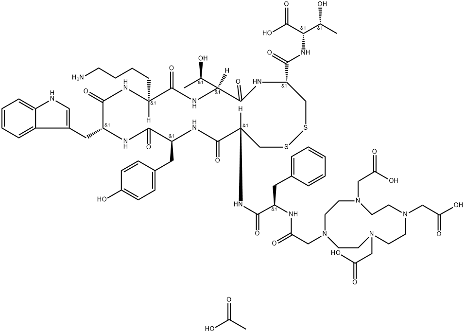 4,7,10-TRICARBOXYMETHYL-1,4,7,10-TETRAAZA-CYCLODODECAN-1-YL-ACETYL-D-PHE-CYS-TYR-D-TRP-LYS-THR-CYS-THR-OH, (DISULFIDE BOND) ACETATE