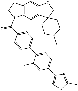 1'-METHYL-5-[[2'-METHYL-4'-(5-METHYL-1,2,4-OXADIAZOL-3-YL)BIPHENYL-4-YL]CARBONYL]-2,3,6,7-TETRAHYDROSPIRO[FURO[2,3-F]INDOLE]-3,4'-PIPERIDINE HYDROCHLORIDE Structural