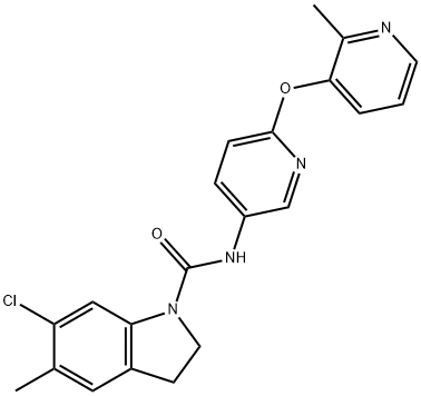 6-Chloro-5-methyl-1-[[2-(2-methylpyrid-3-yloxy)pyrid-5-yl]carbamoyl]indoline  hydrate  dihydrochloride,  6-Chloro-2,3-dihydro-5-methyl-N-[6-[(2-methyl-3-pyridinyl)oxy]-3-pyridinyl]-1H-indole-1-carboxyamide  hydrate  dihydrochloride Structural