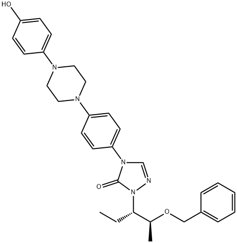 2-[(1S,2S)-1-ethyl-2-bezyloxypropyl]-2,4-dihydro-4-[4-[4-(4-hydroxyphenyl)-1-piperazinyl]phenyl]- 3H-1,2,4-Triazol-3-one, Structural Picture