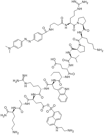 DABCYL-GAMMA-ABU-ARG-PRO-LYS-PRO-VAL-GLU-NVA-TRP-ARG-GLU(EDANS)-ALA-LYS-NH2