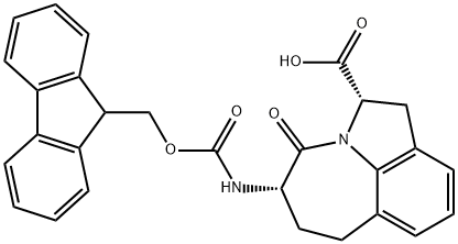 Azepino[3,2,1-hi]indole-2-carboxylicacid,1,2,4,5,6,7-hexahydro-5-[[(9H-fluoren-9-ylmethoxy)carbonyl]amino]-4-oxo-,(2S,9S)-(9CI) Structural