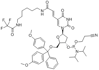 5-[E-2-[N-[6-(TRIFLUOROACETAMIDO)HEXYL]CARBOXAMIDO]VINYL]-5'- O-(4,4'-DIMETHOXYTRITYL)-2'-DEOXYURIDINE, 3'-[(2-CYANOETHYL)-(N,N-DIISOPROPYL)]PHOSPHORAMIDITE Structural