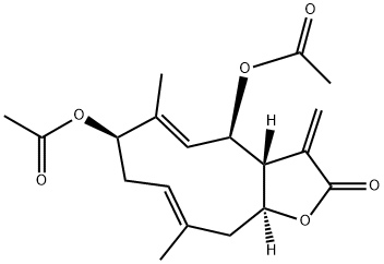 Germacra-1(10),3,11(13)-trien-12-oic acid, 3-alpha,6-alpha,8-alpha-trihydroxy-, 12,8-lactone, diacetate Structural