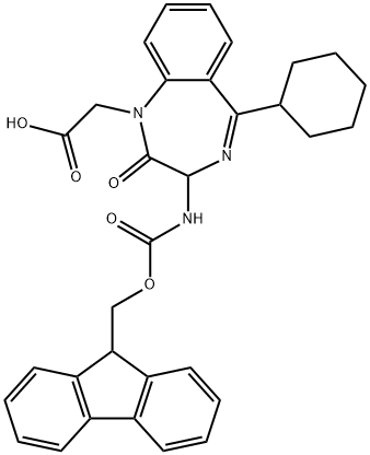 1H-1,4-Benzodiazepine-1-aceticacid,5-cyclohexyl-3-[[(9H-fluoren-9-ylmethoxy)carbonyl]amino]-2,3-dihydro-2-oxo-(9CI)