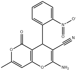 4H,5H-PYRANO[4,3-B]PYRAN-3-CARBONITRILE, 2-AMINO-7-METHYL-4-(2-NITROPHENYL)-5-OXO- Structural