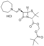 4-Thia-1-azabicyclo[3.2.0]heptane-2-carboxylic acid, 6-[[(hexahydro-1H-azepin-1-yl)methylene]amino]-3,3-dimethyl-7-oxo-, (2,2-dimethyl-1-oxopropoxy)methyl ester, monohydrochloride, [2S-(2alpha,5alpha,6beta)]-         