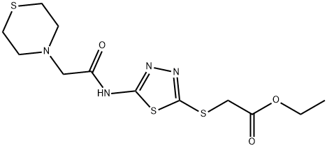 ethyl 2-[(5-{[2-(1,4-thiazinan-4-yl)acetyl]amino}-1,3,4-thiadiazol-2-yl)sulfanyl]acetate Structural