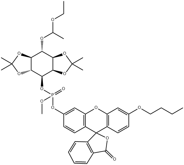 O-METHYL-O-(N-BUTYLFLUORESCEIN)-O-{3-[6-O-(D,L-1-ETHOXYETHYL)-1,2:4,5-BIS-O-(1-METHYLETHYLIDENE)-D,L-MYO-INOSITOL]}PHOSPHATE Structural