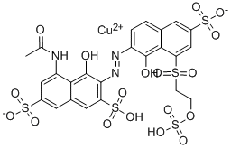 tetrahydrogen [5-acetamido-4-hydroxy-3-[[1-hydroxy-6-sulpho-8-[[2-(sulphooxy)ethyl]sulphonyl]-2-naphthyl]azo]naphthalene-2,7-disulphonato(6-)]cuprate(4-) Structural