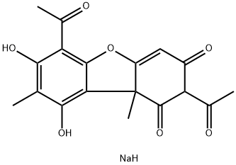 2,6-Diacetyl-7,9-dihydroxy-8,9b-dimethyldibenzofuran-1,3(2H,9bH)-dione monosodium salt Structural