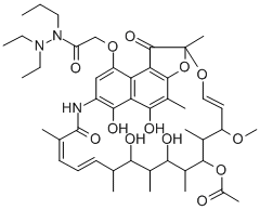 Acetic acid, ((1,2-dihydro-5,6,17,19,21-pentahydroxy-23-methoxy-2,4,12 ,16,18,20,22-heptamethyl-1,11-dioxo-2,7-(epoxypentadeca(1,11,13)trieni mino)naphtho(2,1-b)furan-9-yl)oxy)-, 21-acetate, 2,2-diethyl-1-propylh ydrazide