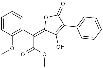 Benzeneacetic acid, alpha-(3-hydroxy-5-oxo-4-phenyl-2(5H)-furanylidene )-2-methoxy-, methyl ester Structural