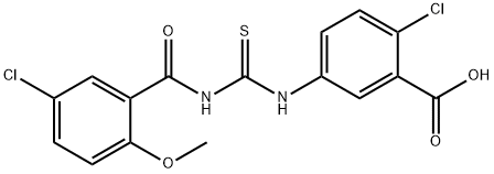 2-CHLORO-5-[[[(5-CHLORO-2-METHOXYBENZOYL)AMINO]THIOXOMETHYL]AMINO]-BENZOIC ACID Structural