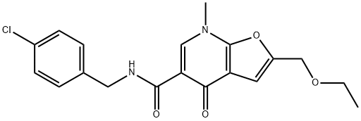 Furo[2,3-b]pyridine-5-carboxamide,  N-[(4-chlorophenyl)methyl]-2-(ethoxymethyl)-4,7-dihydro-7-methyl-4-oxo- Structural