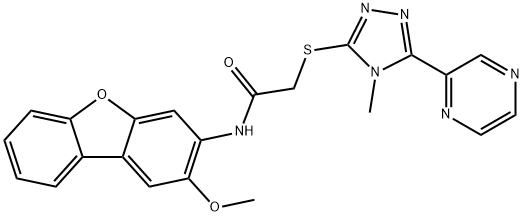 Acetamide, N-(2-methoxy-3-dibenzofuranyl)-2-[(4-methyl-5-pyrazinyl-4H-1,2,4-triazol-3-yl)thio]- (9CI) Structural