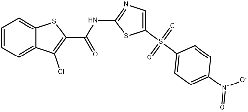 Benzo[b]thiophene-2-carboxamide, 3-chloro-N-[5-[(4-nitrophenyl)sulfonyl]-2-thiazolyl]- (9CI) Structural