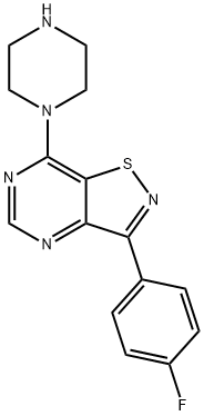 Isothiazolo[4,5-d]pyrimidine, 3-(4-fluorophenyl)-7-(1-piperazinyl)- (9CI) Structural