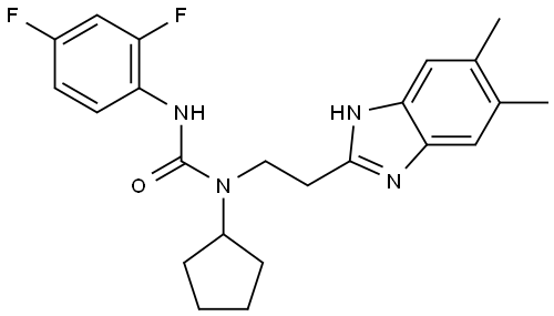 Urea, N-cyclopentyl-N-(2,4-difluorophenyl)-N-[2-(5,6-dimethyl-1H-benzimidazol-2-yl)ethyl]- (9CI) Structural