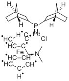 CHLORO(DI-2-NORBORNYLPHOSPHINO)(2-DIMETHYLAMINOMETHYLFERROCEN-1-YL)PALLADIUM(II) Structural