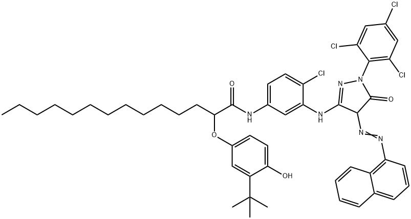 2-(3-tert-Butyl-4-hydroxyphenoxy)-N-(4-chloro-3-((4,5-dihydro-4-(1-naphthylazo)-5-oxo-1-(2,4,6-trichlorophenyl)-1H-pyrazol-3-yl)amino)phenyl)myristamide