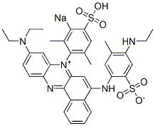 5-[(4-Ethylamino-5-methyl-2-sulfonatophenyl)amino]-9-diethylamino-7-(2,6-dimethyl-3-sodiosulfophenyl)benzo[a]phenazin-7-ium Structural