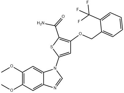 GW843682,  5-(5,6-Dimethoxy-1H-benzimidazol-1-yl)-3-{[2-(trifluoromethyl)-benzyl]oxy}thiophene-2-carboxamide