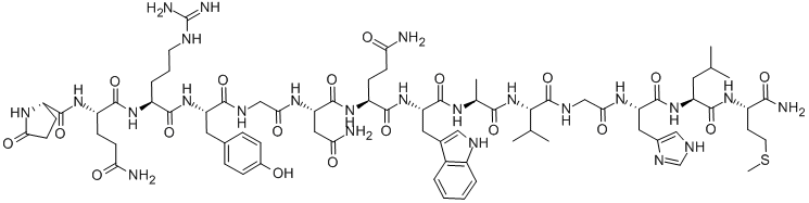 PYR-GLN-ARG-TYR-GLY-ASN-GLN-TRP-ALA-VAL-GLY-HIS-LEU-MET-NH2