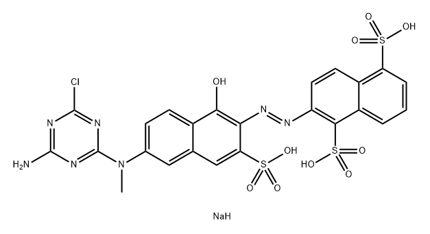 trisodium 2-[[6-[(4-amino-6-chloro-1,3,5-triazin-2-yl)methylamino]-1-hydroxy-3-sulphonato-2-naphthyl]azo]naphthalene-1,5-disulphonate Structural