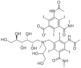 D-Glucammonium, N-(3-acetamido-5-(methylcarbamoyl)-2,4,6-triiodobenzyl )-N-(2,3-dihydroxypropyl)-N-methyl-, (3-acetamido-5-methylcarbamoyl-2, 4,6-triiodo)-, benzoate Structural