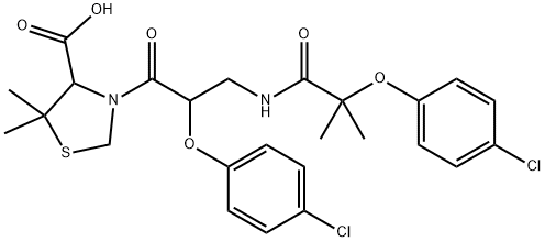 4-Thiazolidinecarboxylic acid, 3-(3-(2-(p-chlorophenoxy)-2-methylpropi onamido)-2-(p-chlorophenoxy)propionyl)-5,5-dimethyl- Structural