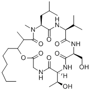 Glycine, N-(N-(N-(N-(N-(3-hydroxy-2-methyl-1-oxononyl)-N-methyl-L-leuc yl)-L-valyl)-L-seryl)-L-allothreonyl)-, rho-lactone