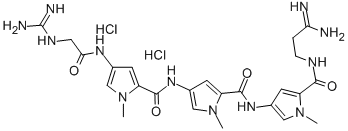 1H-Pyrrole-2-carboxamide, 4-(((4-((((aminoiminomethyl)amino)acetyl)ami no)-1-methyl-1H-pyrrol-2-yl)carbonyl)amino)-N-(5-(((3-amino-3-iminopro pyl)amino)carbonyl)-1-methyl-1H-pyrrol-3-yl)-1-methyl-, dihydrochlorid e Structural