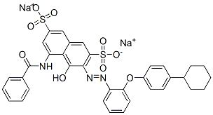 disodium 5-(benzoylamino)-3-[[2-(4-cyclohexylphenoxy)phenyl]azo]-4-hydroxynaphthalene-2,7-disulphonate Structural