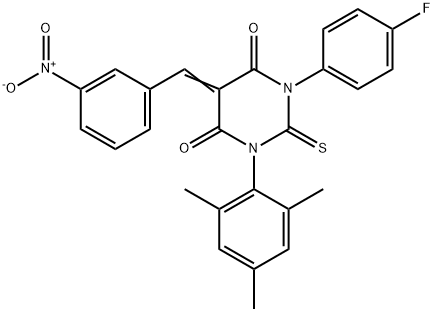 4,6(1H,5H)-Pyrimidinedione, dihydro-1-(4-fluorophenyl)-5-((3-nitrophen yl)methylene)-2-thioxo-3-(2,4,6-trimethylphenyl)-