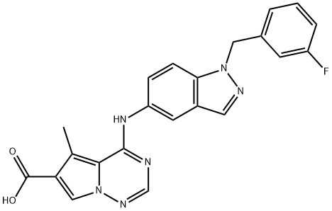 Pyrrolo[2,1-f][1,2,4]triazine-6-carboxylic acid, 4-[[1-[(3-fluorophenyl)methyl]-1H-indazol-5-yl]amino]-5-methyl- Structural