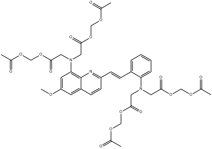 8-BIS[CARBOXYMETHYL]AMINO-2-[2-(2-BIS[CARBOXYMETHYL]-AMINOPHENYL)ETHENYL]-6-METHOXY-QUINOLINE TETRA[ACETOXYMETHYL] ESTER Structural