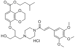 1,4-Benzodioxin-5-carboxylic acid, 2,3-dihydro-8-(2-(hydroxymethyl)-3- (4-(1-oxo-3-(3,4,5-trimethoxyphenyl)-2-propenyl)-1-piperazinyl)propoxy )-, 3-methylbutyl ester, monohydrochloride