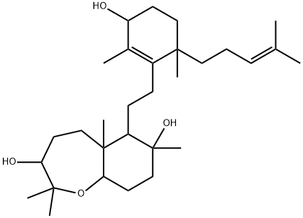 Decahydro-6-[2-[3-hydroxy-2,6-dimethyl-6-(4-methyl-3-pentenyl)-1-cyclohexen-1-yl]ethyl]-2,2,5a,7-tetramethyl-1-benzoxepine-3,7-diol Structural