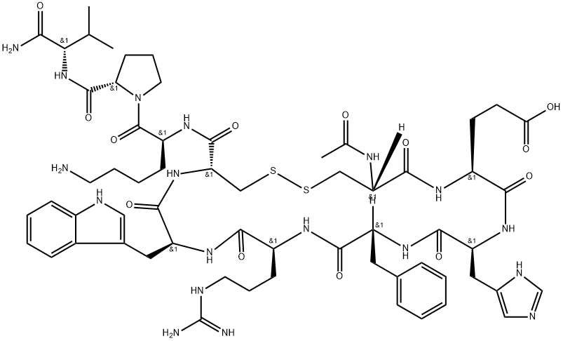 AC-CYS-GLU-HIS-D-PHE-ARG-TRP-CYS-LYS-PRO-VAL-NH2 Structural