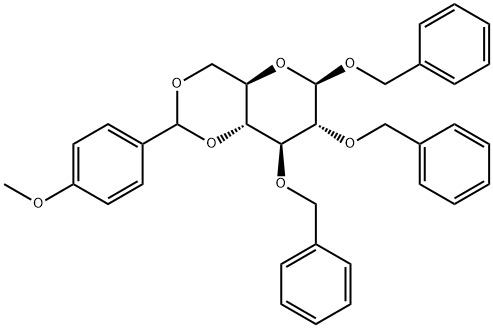 4,6-Di-O-(p-methoxybenzylidene)-1,2,3-tri-O-benzyl-β-D-glucopyranose Structural