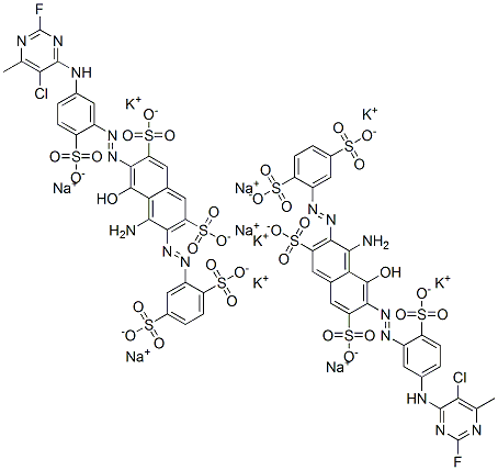 2,7-Naphthalenedisulfonic acid, 4-amino-6-[[5-[(5-chloro- 2-fluoro-6-methyl-4-pyrimidinyl)amino]-2-sulfophenyl ]azo]-3-[(2,5-disulfophenyl)azo]-5-hydroxy-, potassium sodium salt