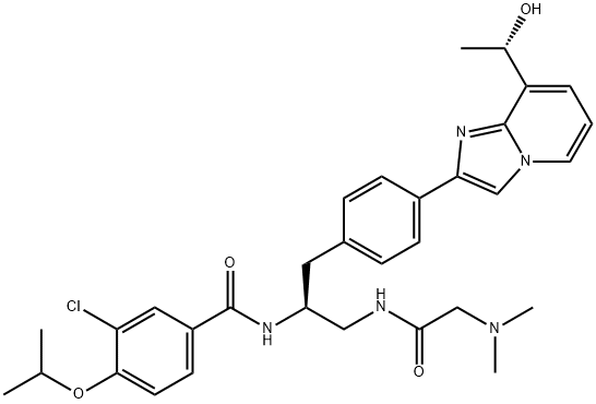 3-Chloro-N-{(1S)-2-[(N,N-dimethylglycyl)amino]-1-[(4-{8-[(1S)-1-hydroxyethyl]imidazo[1,2-a]pyridin-2-yl}phenyl)methyl]ethyl}-4-[(1-methylethyl)oxy]benzamide Structural